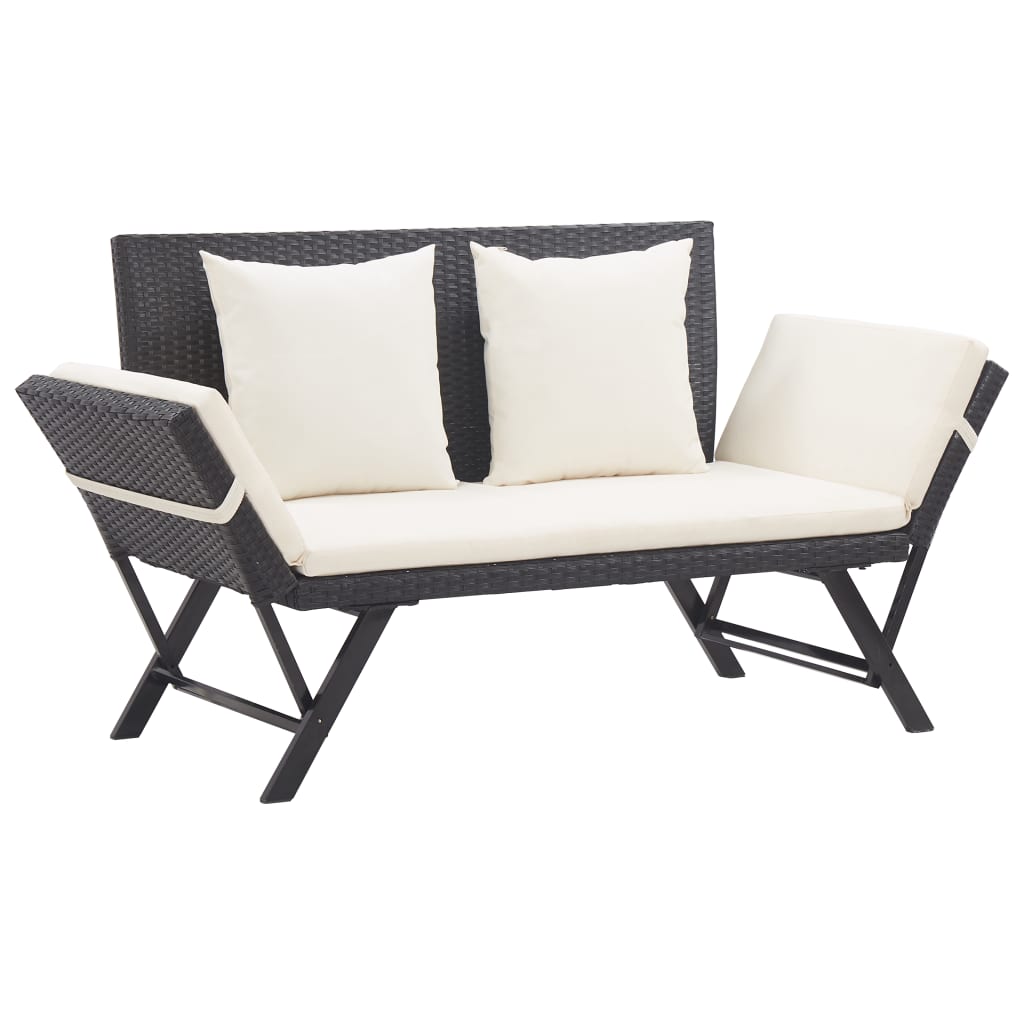 Garden Bench with Cushions Black 176 cm Poly Rattan - Tyrell & Tyrell