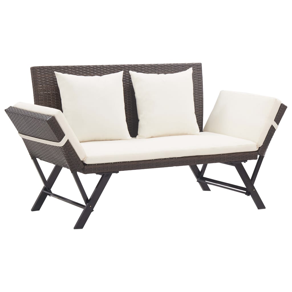 Garden Bench with Cushions Brown 176 cm Poly Rattan - Unbeatable Bargains