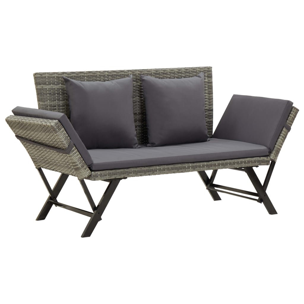 Garden Bench with Cushions Grey 176 cm Poly Rattan - The Home Maker