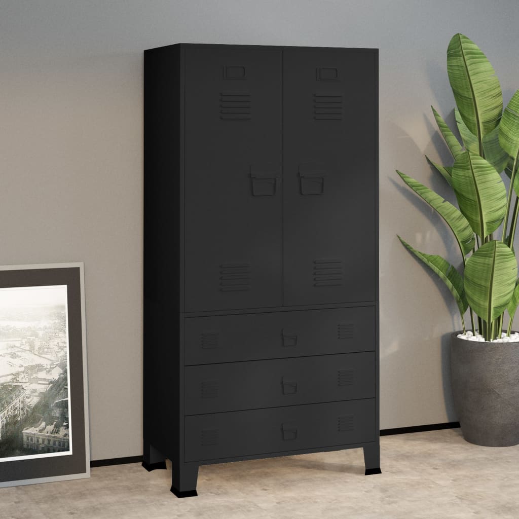Wardrobe - ALICE 2 Door Wardrobe Black 90cm - Casper Homes
