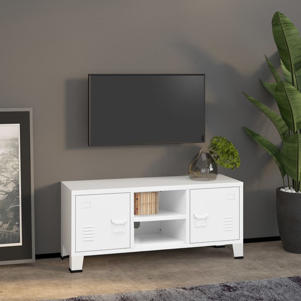 Industrial TV Cabinet White 105x35x42 cm Metal - Millennium Furniture