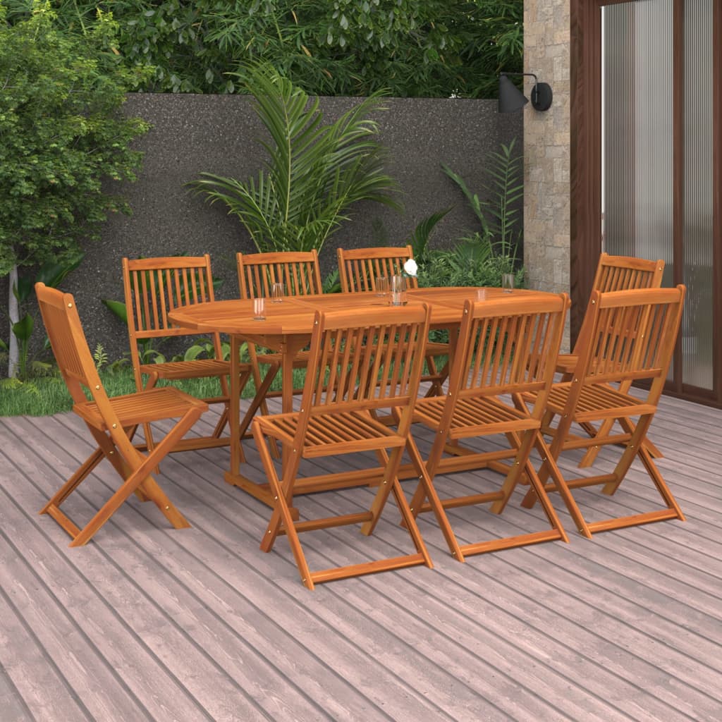9 Piece Garden Dining Set Solid Acacia Wood - Style and Chic