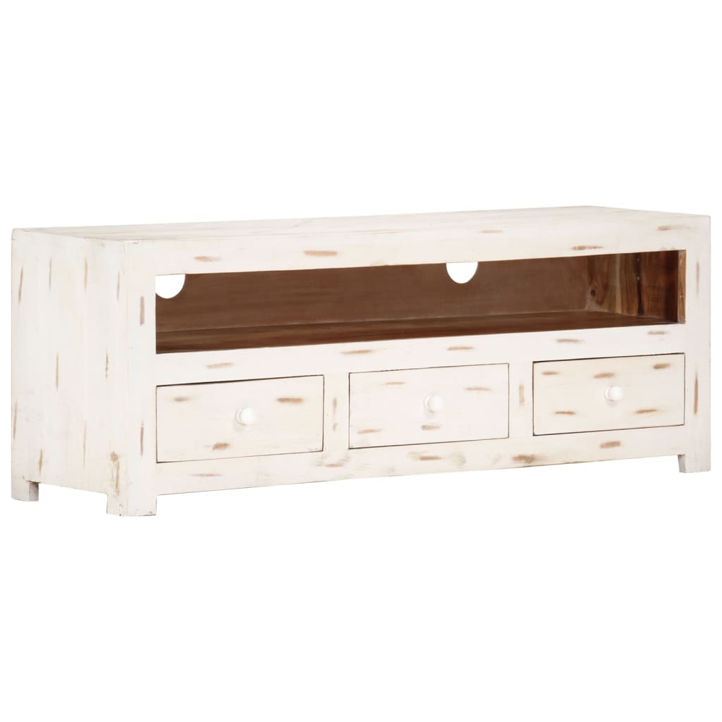 TV Cabinet Solid Wood Acacia 110x30x40 cm White - Millennium Furniture
