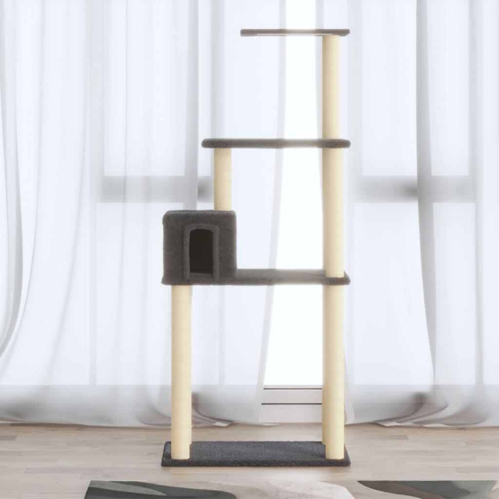 Cat Tree with Sisal Scratching Posts Dark Grey 147 cm - Design Hut