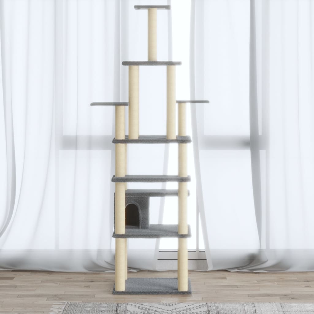 Cat Tree with Sisal Scratching Posts Light Grey 183 cm - The Home Maker
