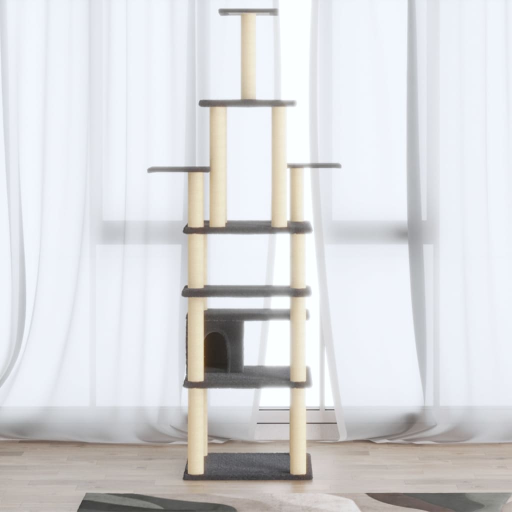 Cat Tree with Sisal Scratching Posts Dark Grey 183 cm - Discount Dealers