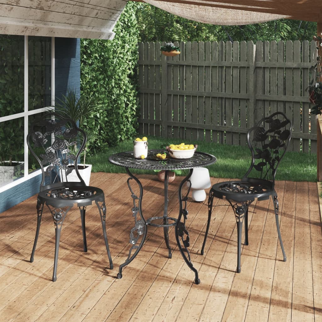 3 Piece Bistro Set Cast Aluminium Black - Discount Dealers