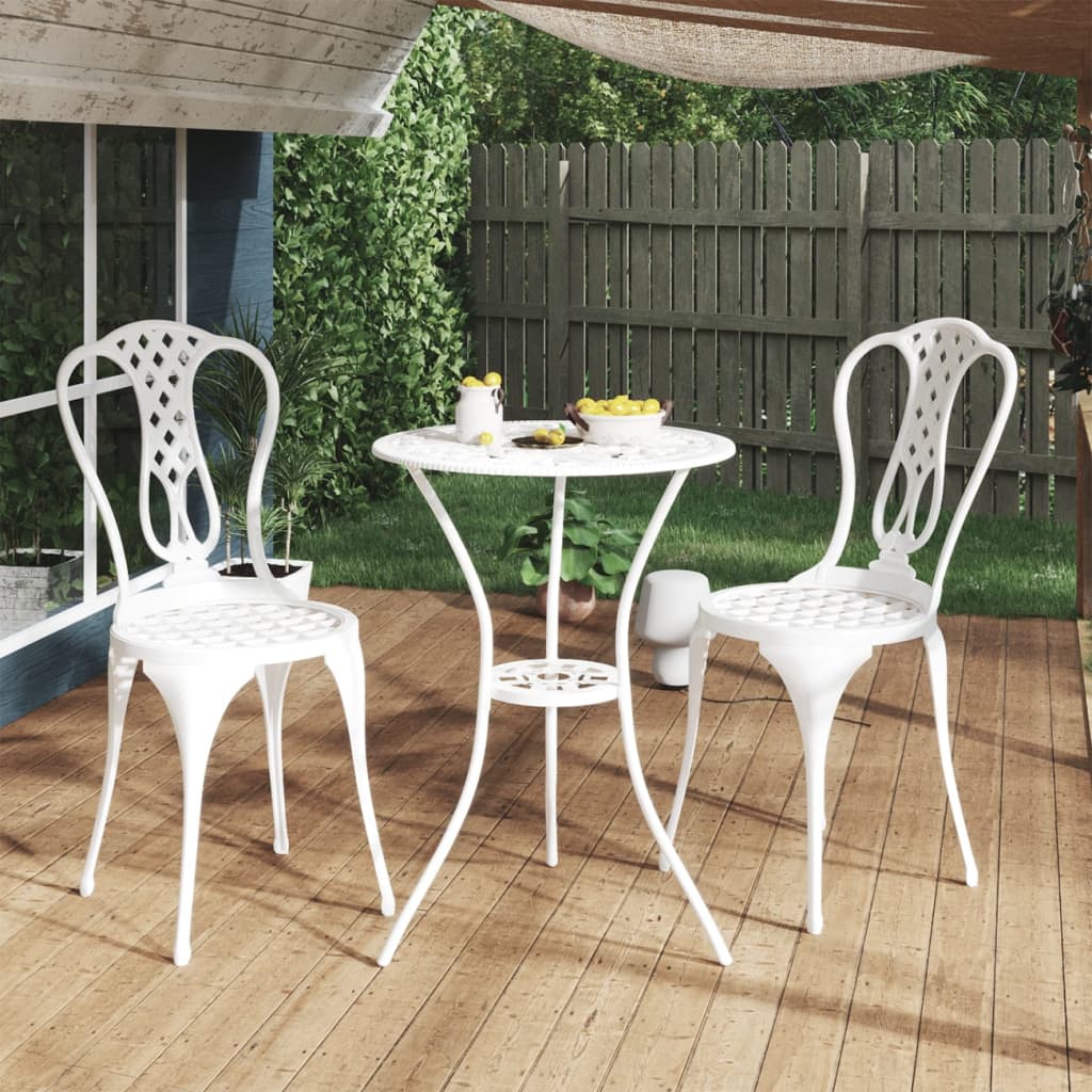 3 Piece Bistro Set Cast Aluminium White - Millennium Furniture
