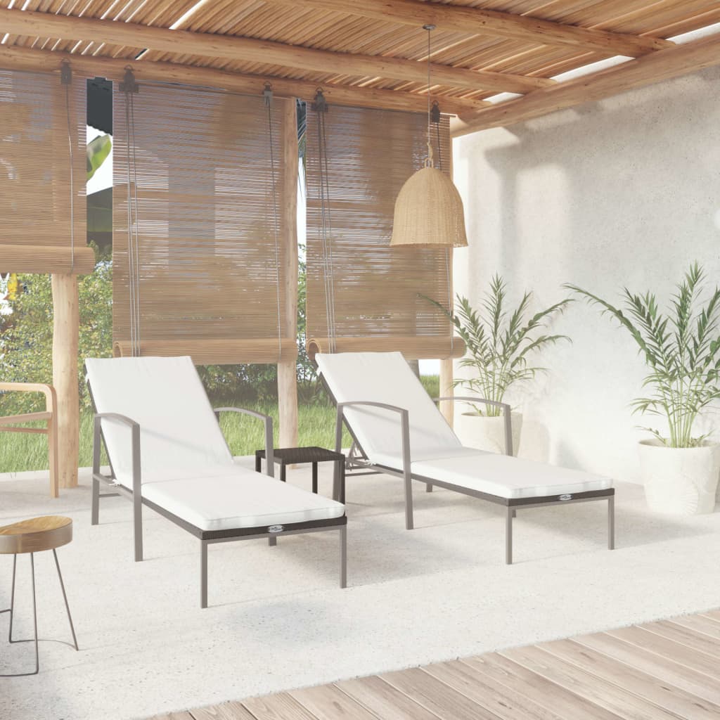 Sun Loungers 2 pcs with Table Poly Rattan Black - Design Hut