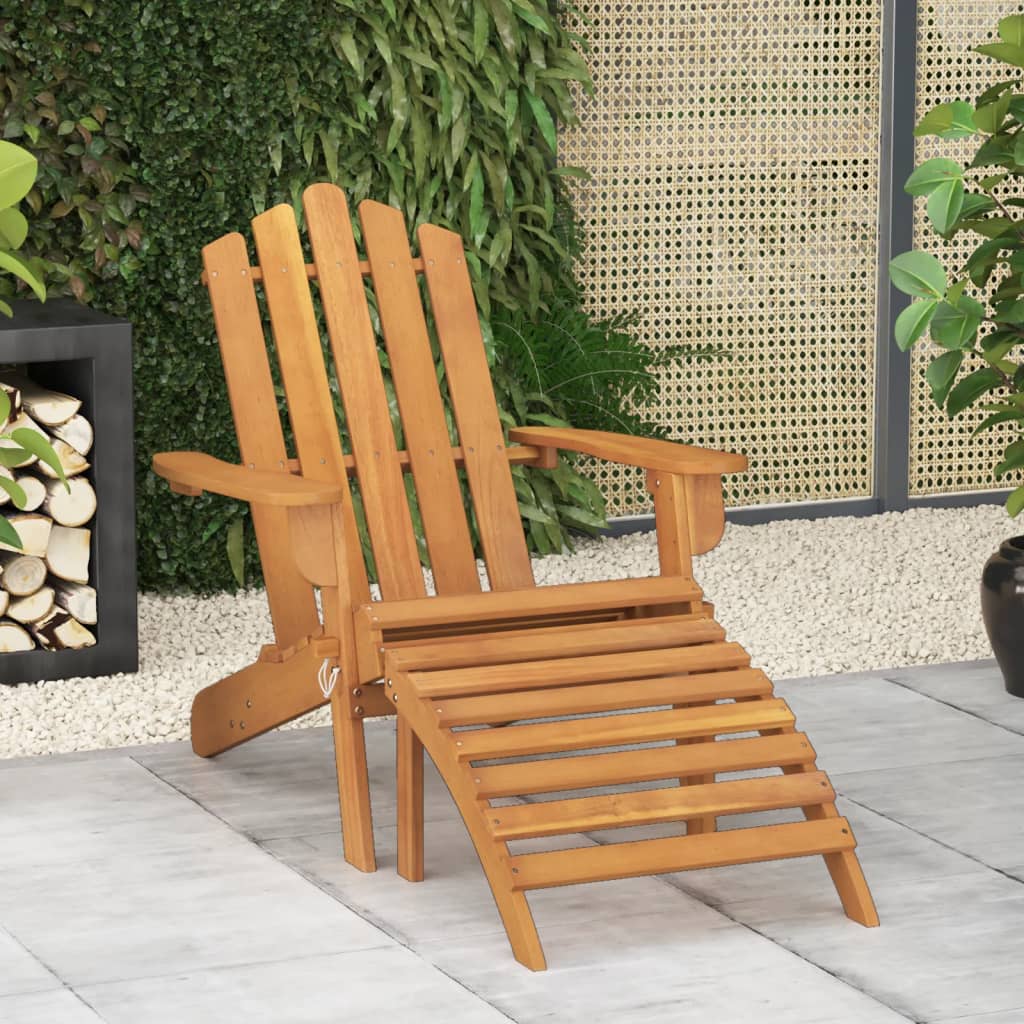Garden Adirondack Chair with Footrest Solid Acacia Wood - Direct Imports