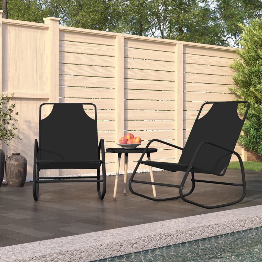 Rocking Sun Loungers 2 pcs Black Steel and Textilene - The Home Maker