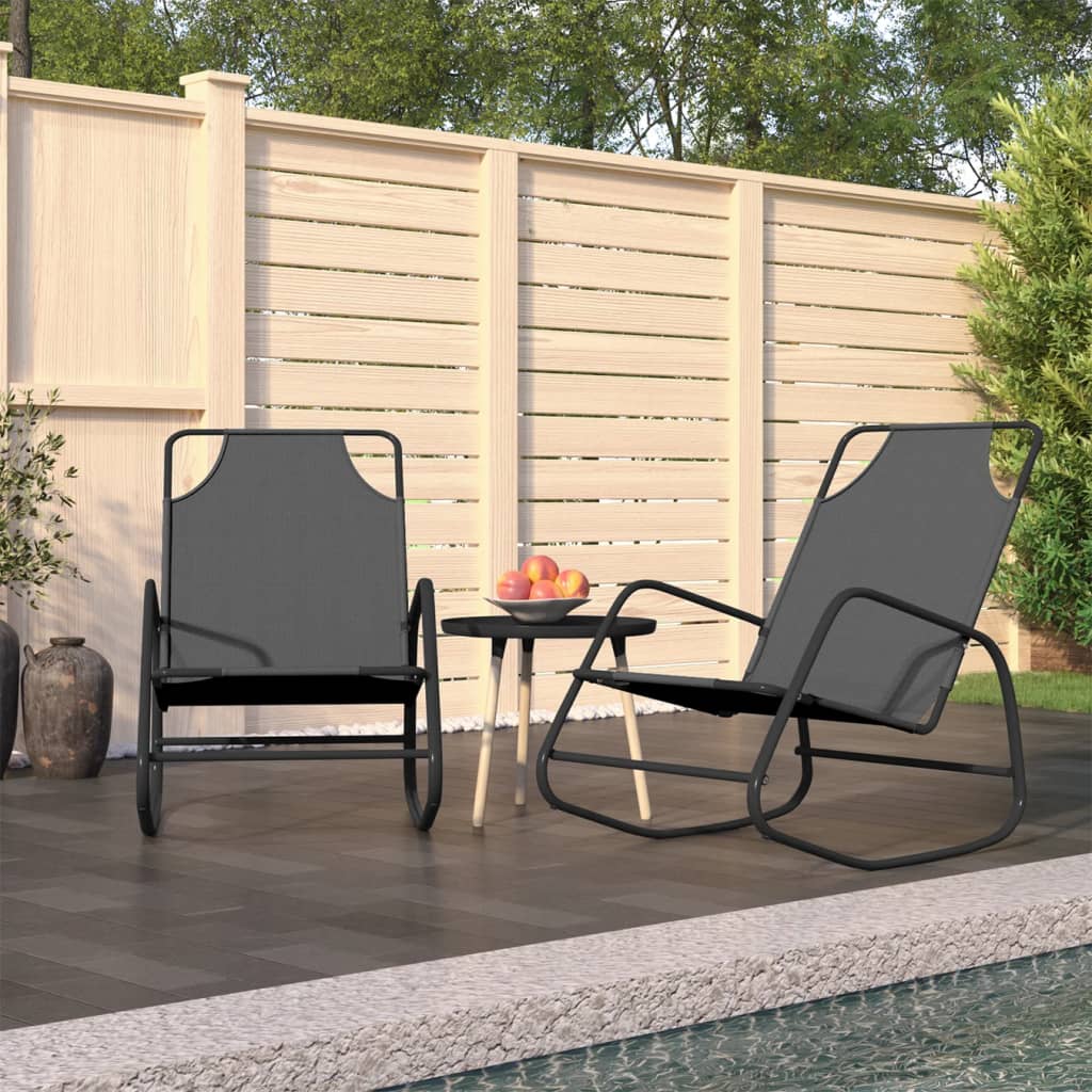 Rocking Sun Loungers 2 pcs Grey Steel and Textilene - Merkel Designers