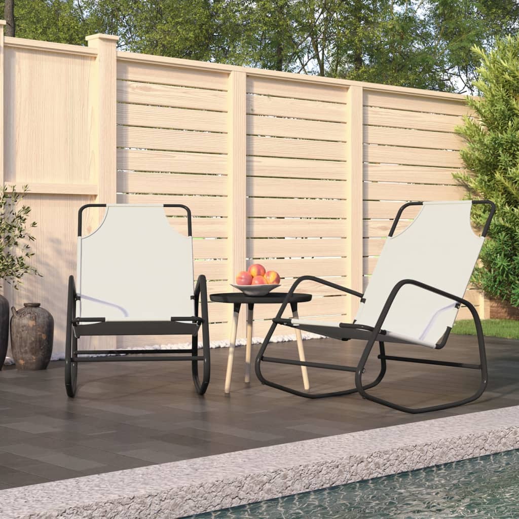 Rocking Sun Loungers 2 pcs Cream Steel and Textilene - Decor Base