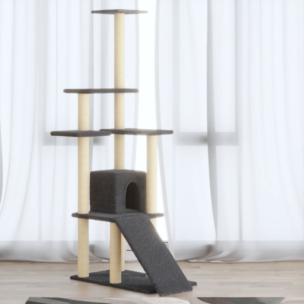 Cat Tree with Sisal Scratching Posts Dark Grey 155 cm - Design Hut