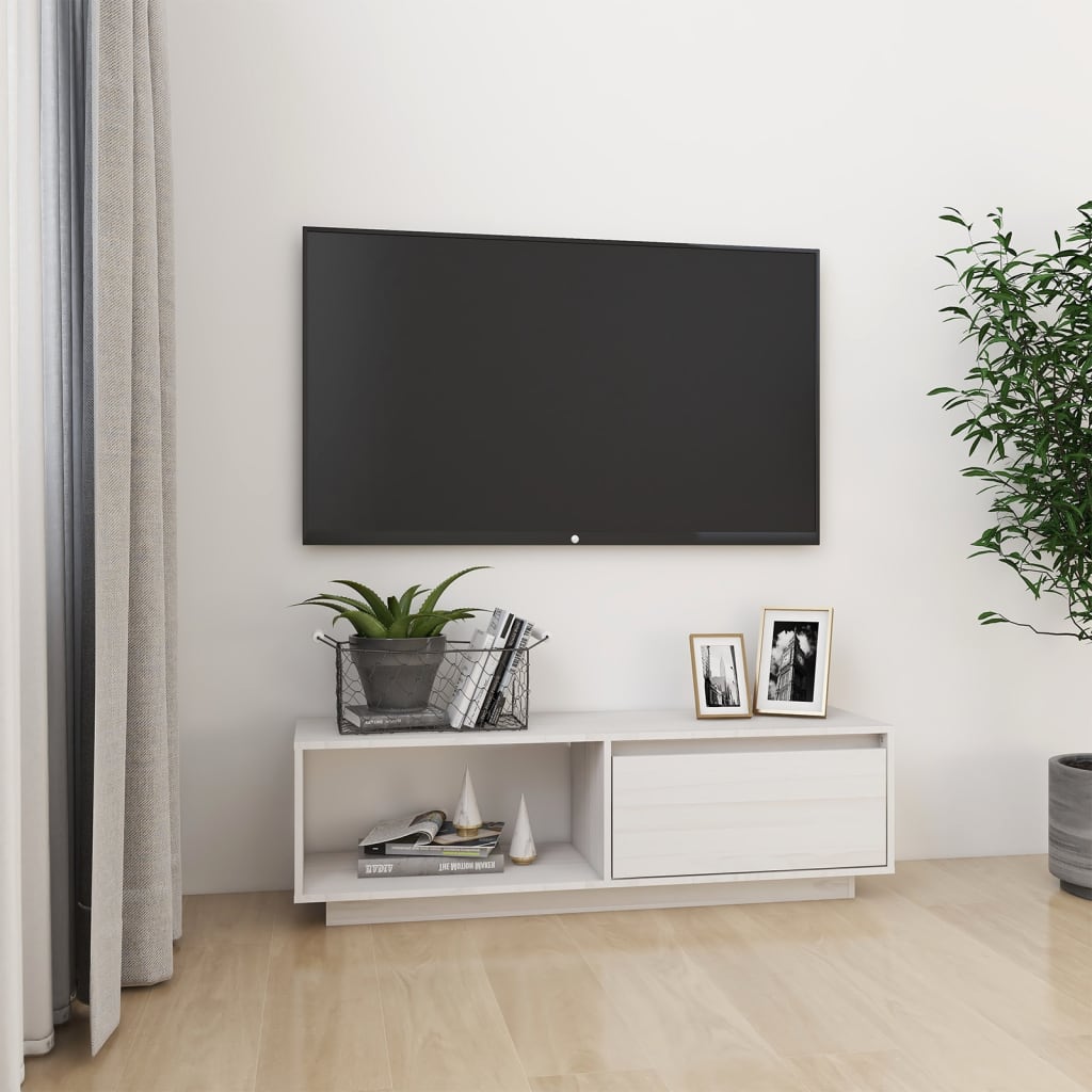 TV Cabinet White 110x30x33.5 cm Solid Pinewood - Millennium Furniture