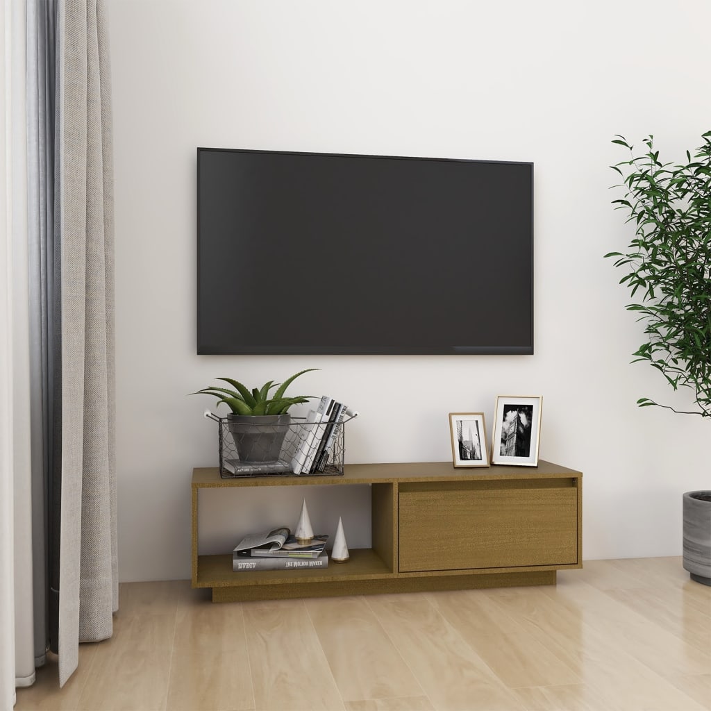 TV Cabinet Honey Brown 110x30x33.5 cm Solid Pinewood - Sid & Sam