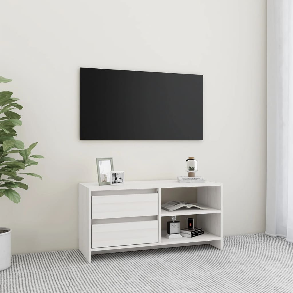 TV Cabinet White 80x31x39 cm Solid Pinewood - Discount Dealers