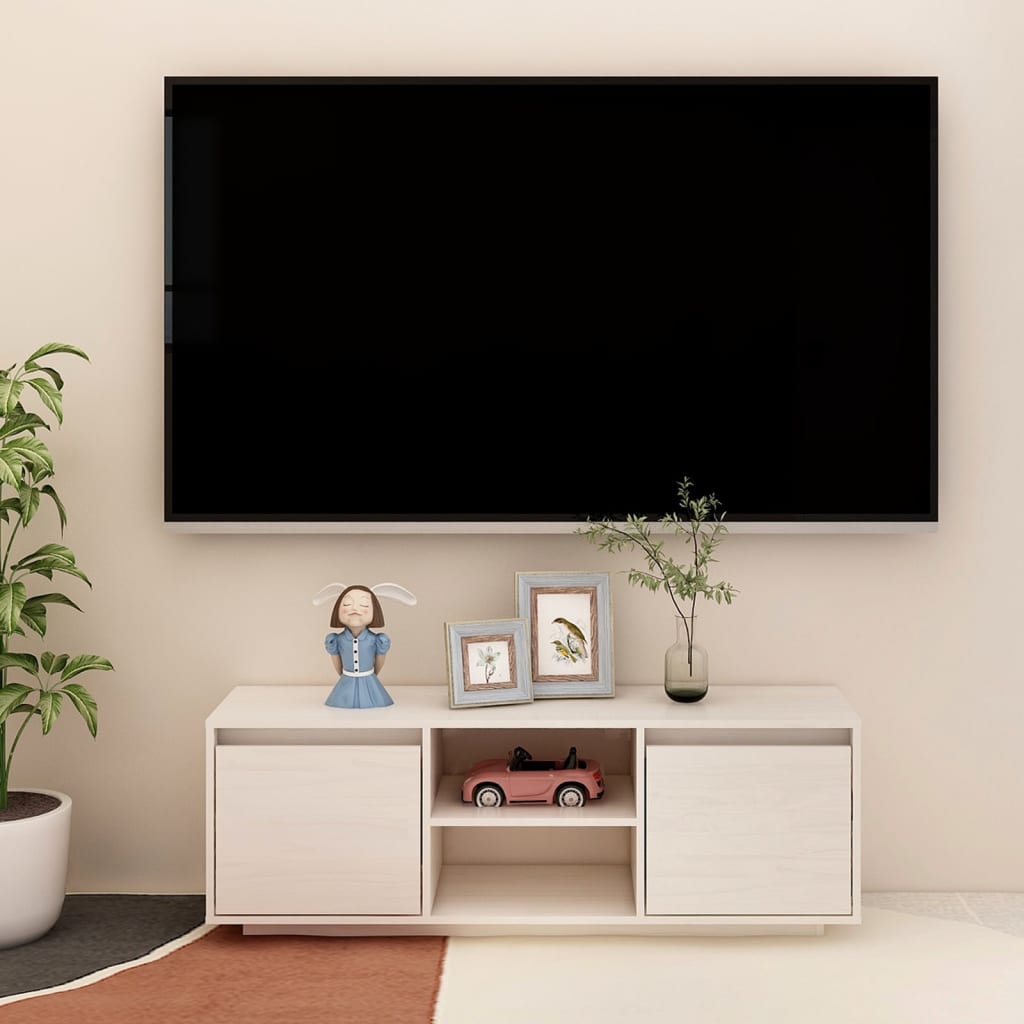 TV Cabinet White 110x30x40 cm Solid Pinewood - Tyrell & Tyrell