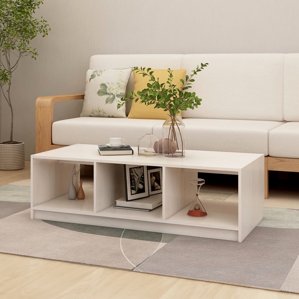 Coffee Table White 110x50x34 cm Solid Pinewood - Direct Imports