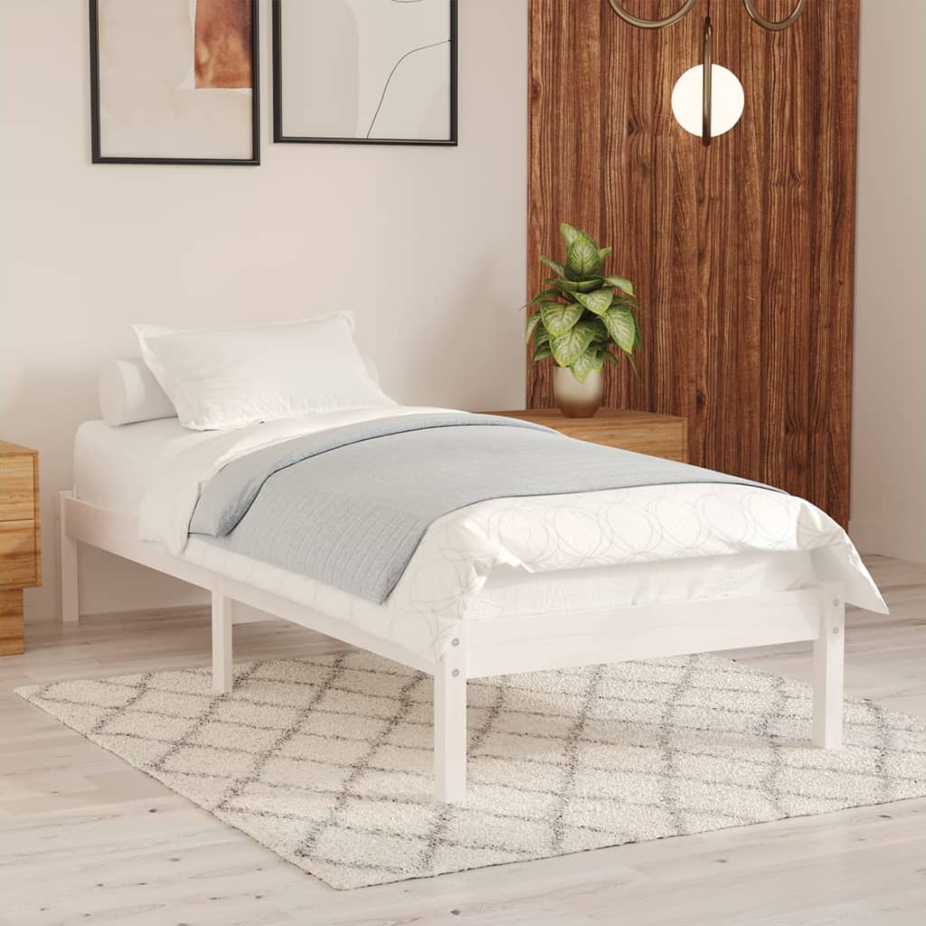 Bed Frame White Solid Wood 90x190 cm Single - Brittle & Co