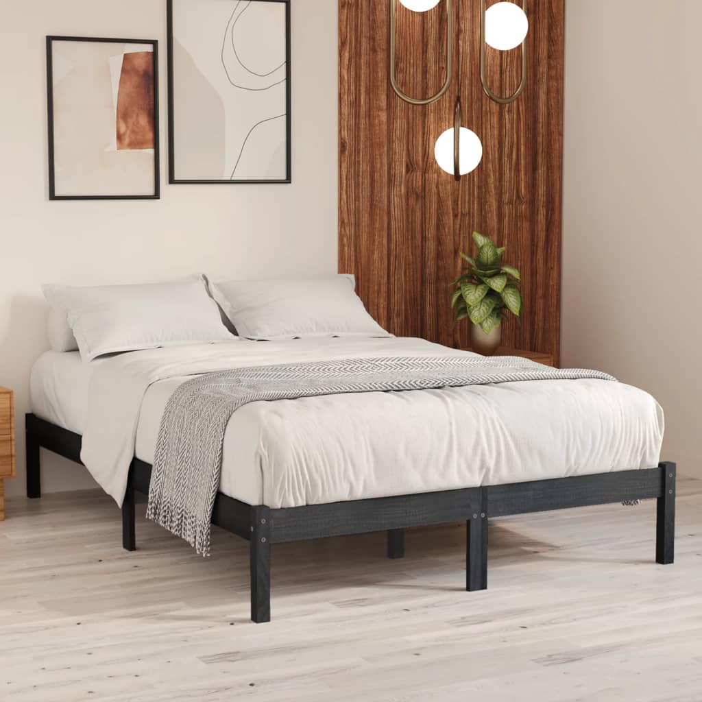 Bed Frame Grey Solid Wood Pine 200x200 cm - Tyrell & Tyrell