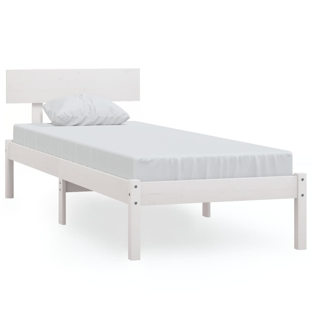Bed Frame White Solid Wood Pine 90x200 cm Single - Brittle & Co