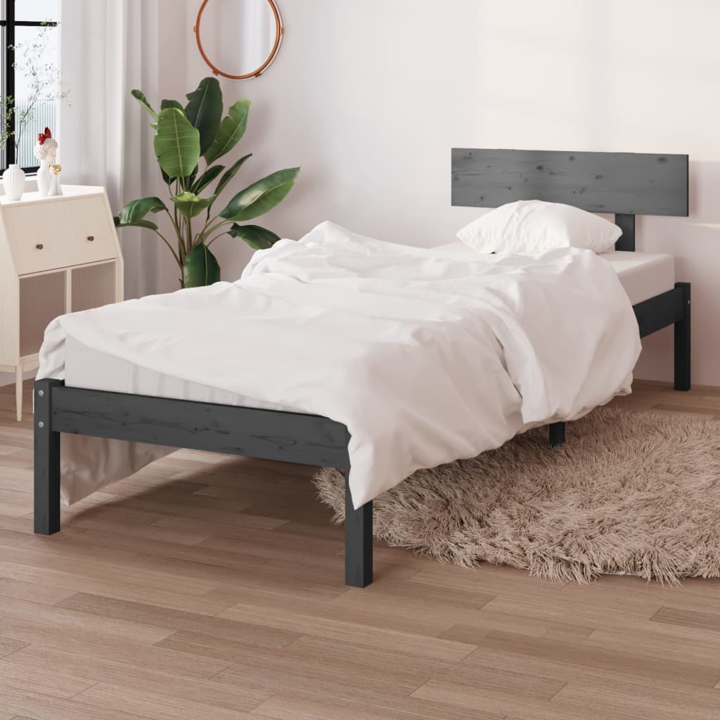 Bed Frame Grey Solid Wood Pine 90x190 cm Single - The Home Maker