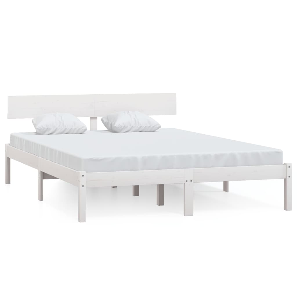 Bed Frame White Solid Wood Pine 120x200 cm Small Double - Brittle & Co