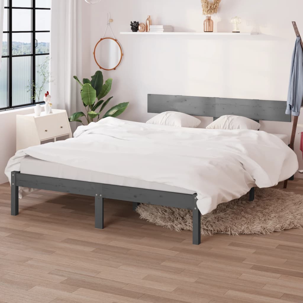 Bed Frame Grey Solid Wood 120x190 cm Small Double - All Things Good