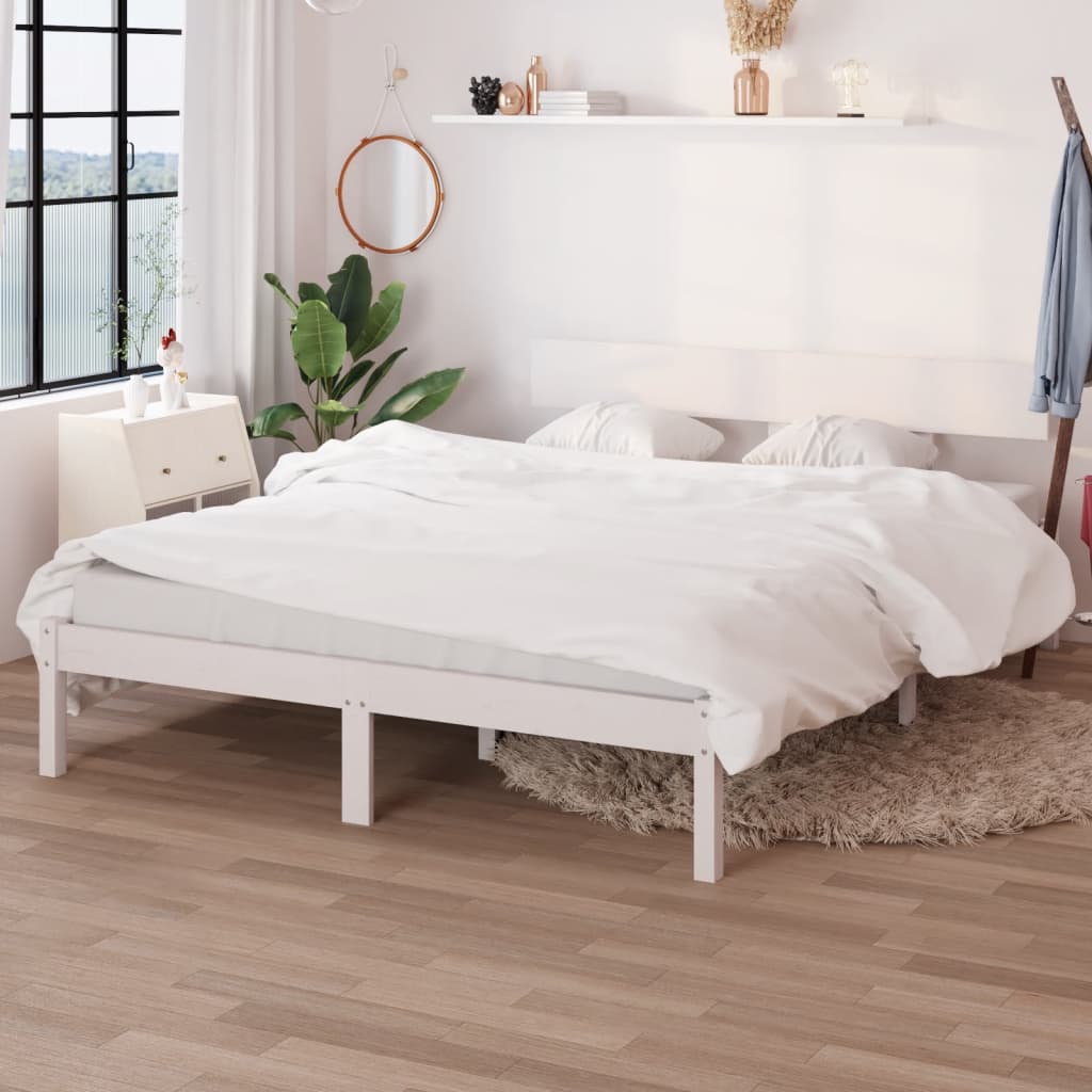 Bed Frame White Solid Wood Pine 135x190 cm Double - Decor Base