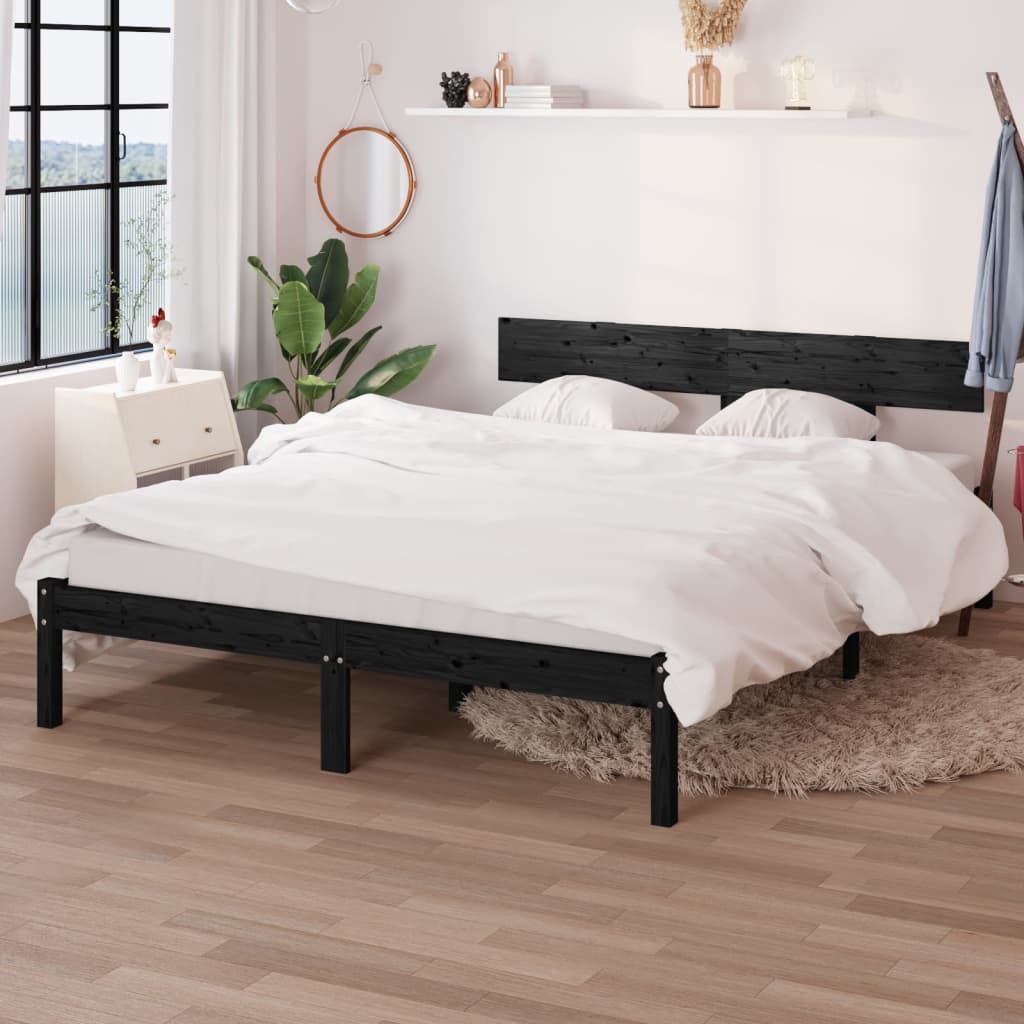 Bed Frame Black Solid Wood Pine 135x190 cm Double - Casper Homes