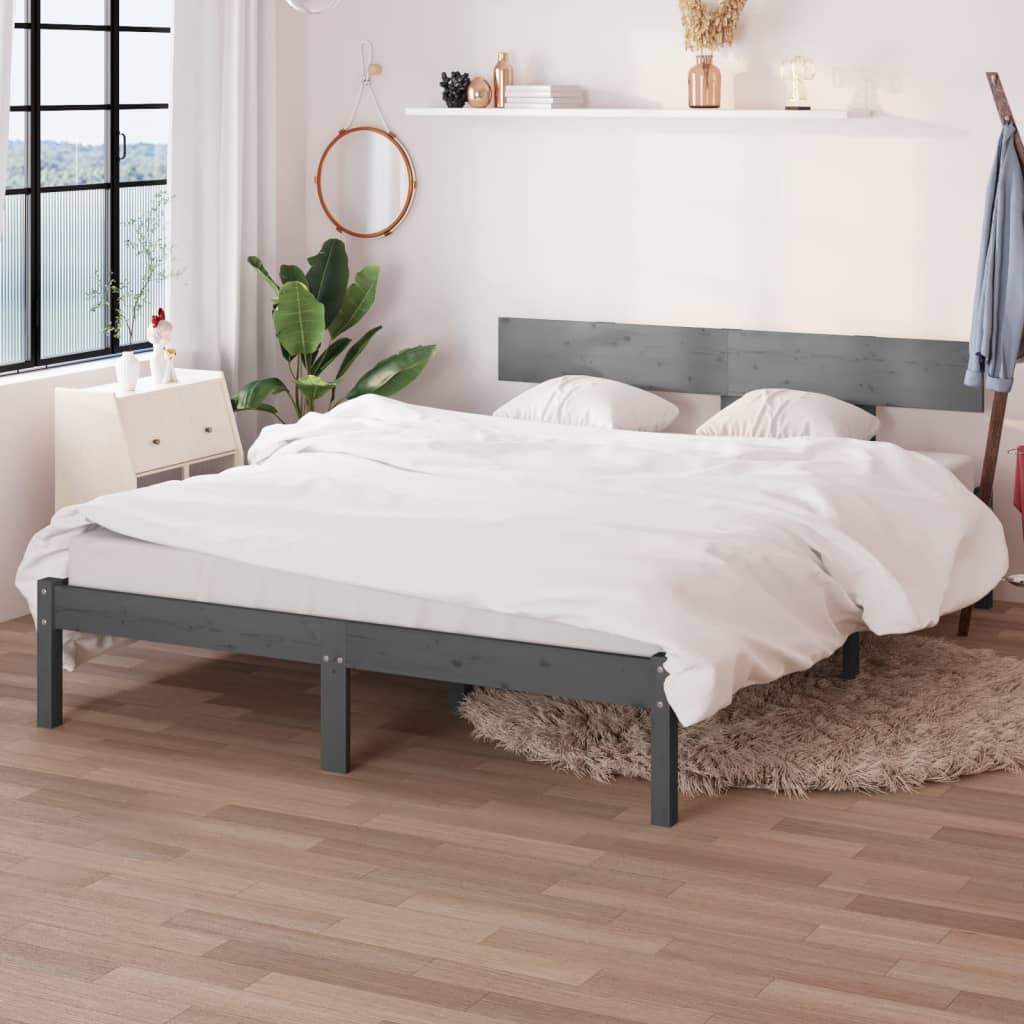 Bed Frame Grey Solid Wood Pine 140x200 cm - Tyrell & Tyrell