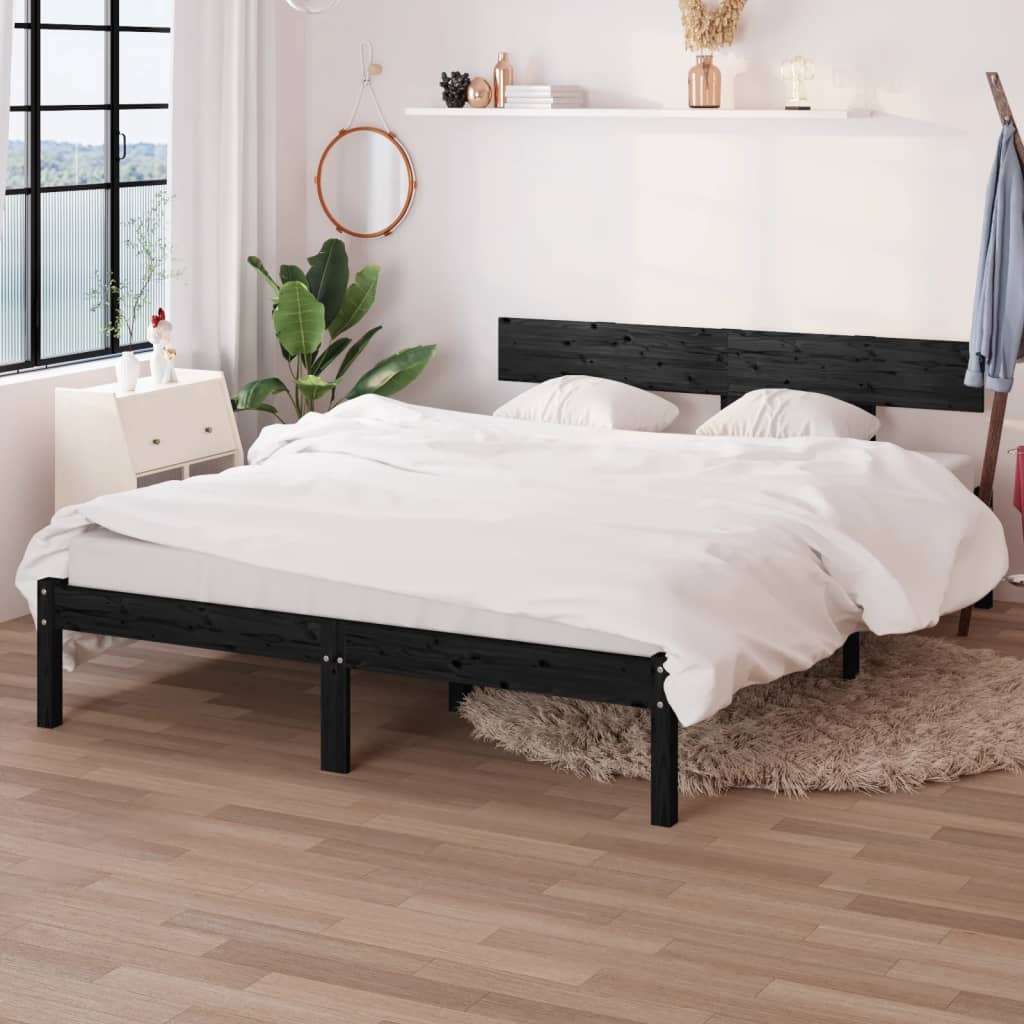 Bed Frame Black Solid Wood Pine 160x200 cm - The Home Maker