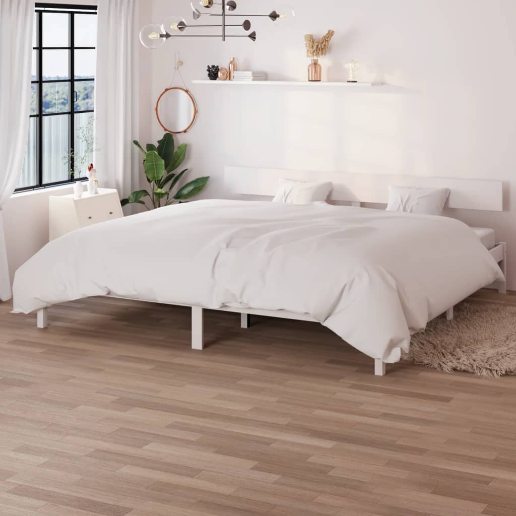 Bed Frame White Solid Wood Pine 180x200 cm Super King Size - The Home Maker