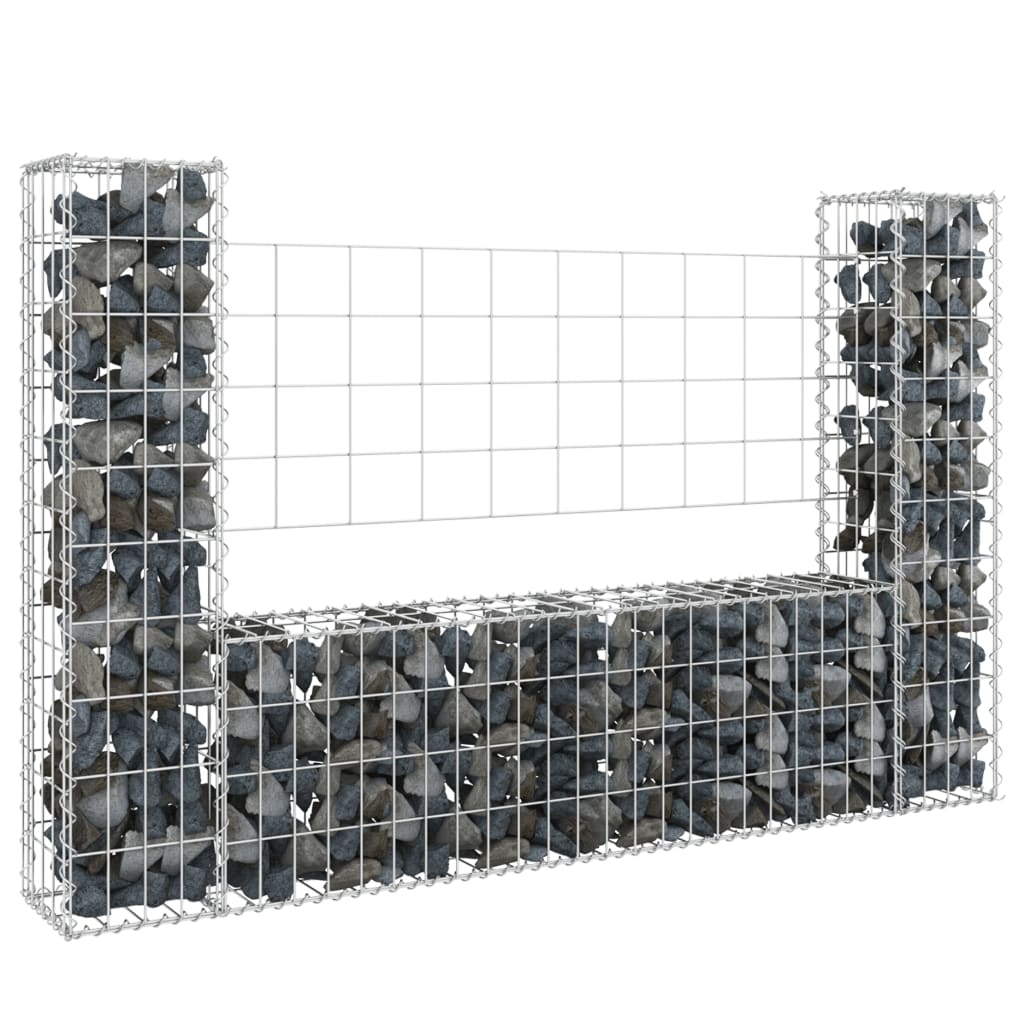 U-shape Gabion Basket with 2 Posts Iron 140x20x100 cm - Decor Base