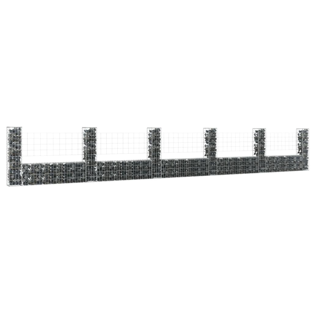 U-shape Gabion Basket with 6 Posts Iron 620x20x100 cm - Design Hut