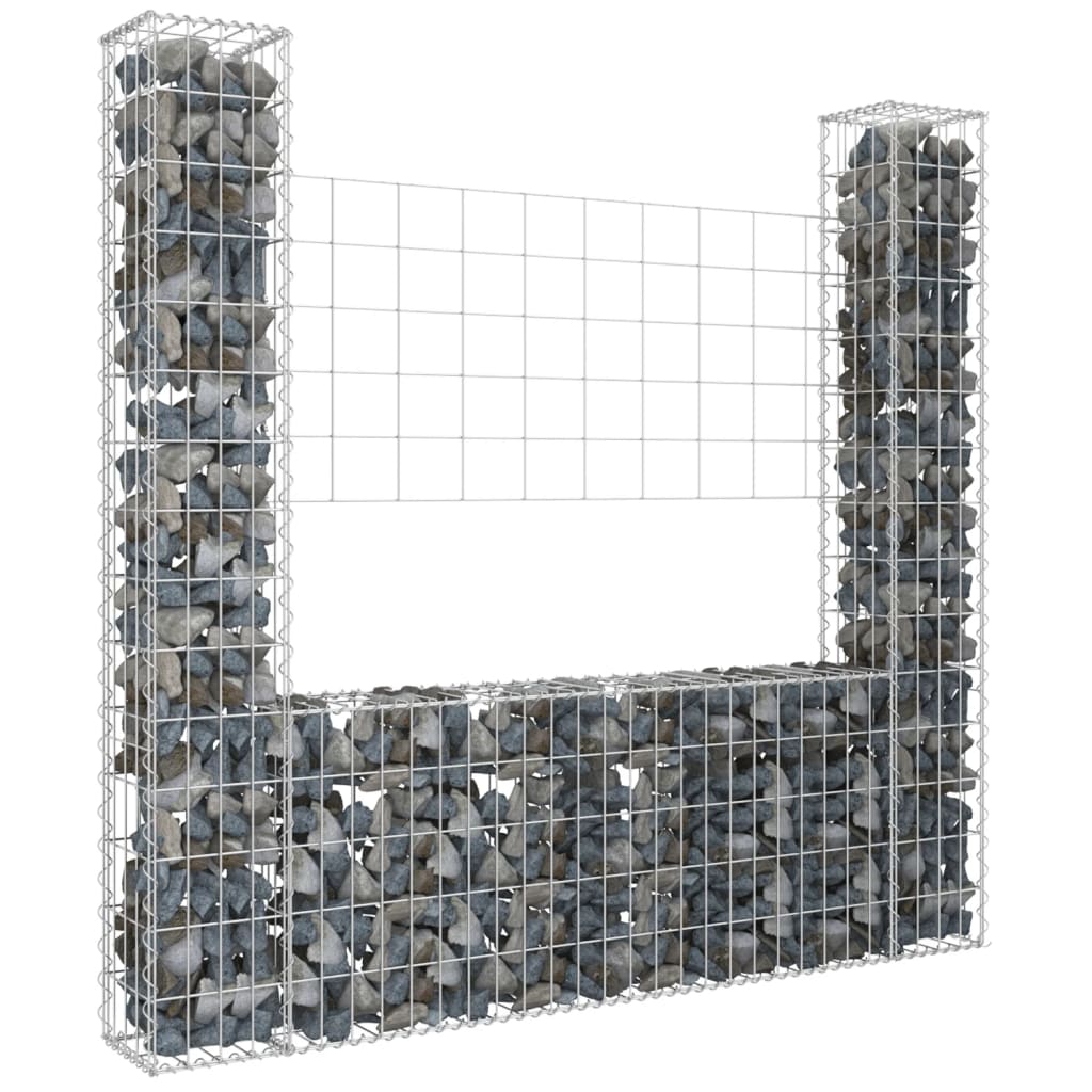 U-shape Gabion Basket with 2 Posts Iron 140x20x150 cm - Decor Base