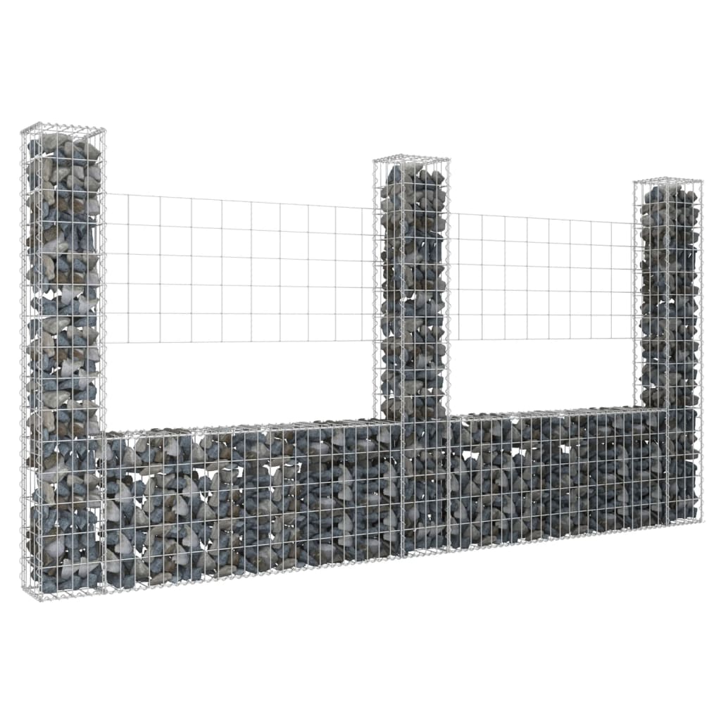 U-shape Gabion Basket with 3 Posts Iron 260x20x150 cm - Unbeatable Bargains