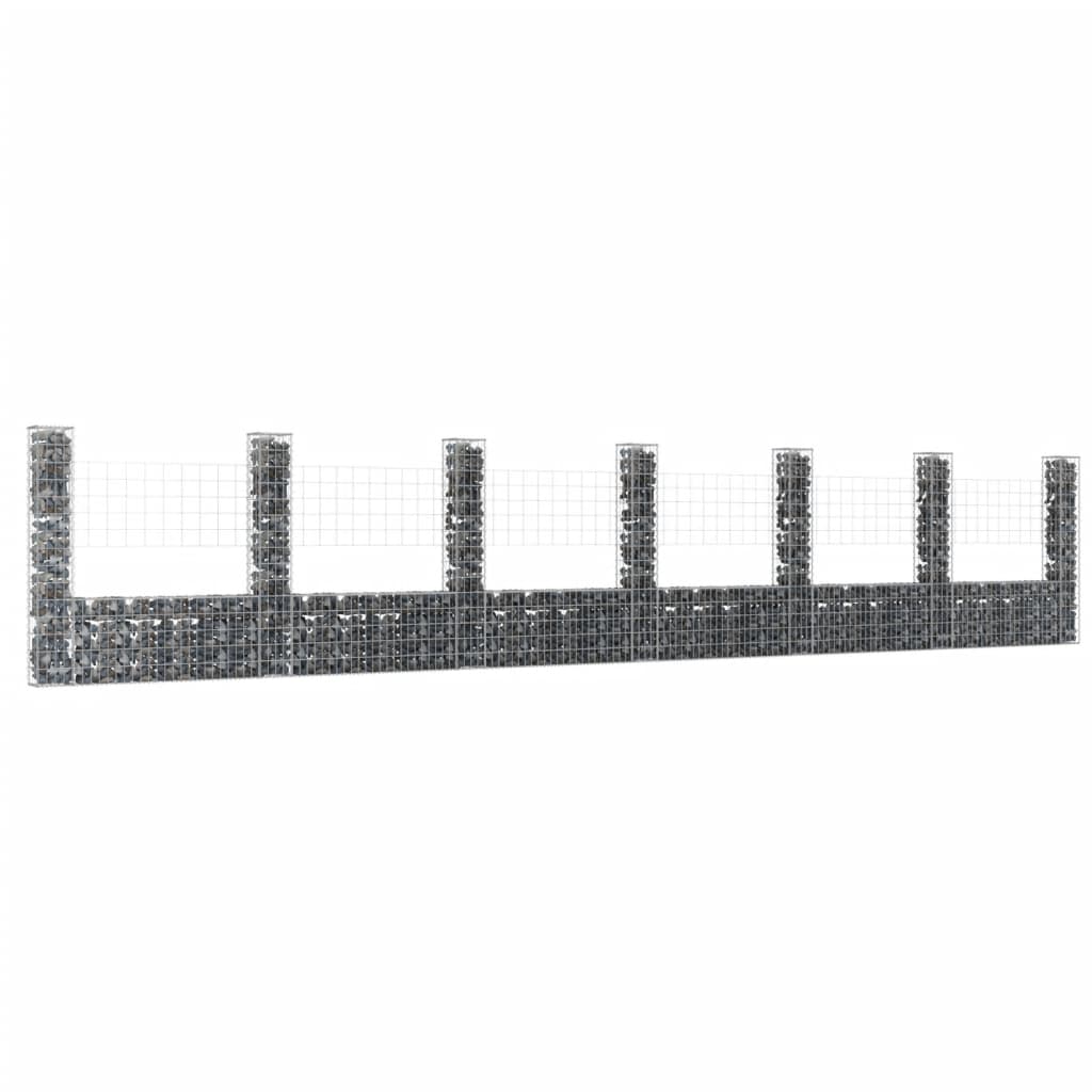 U-shape Gabion Basket with 7 Posts Iron 740x20x150 cm - Discount Dealers