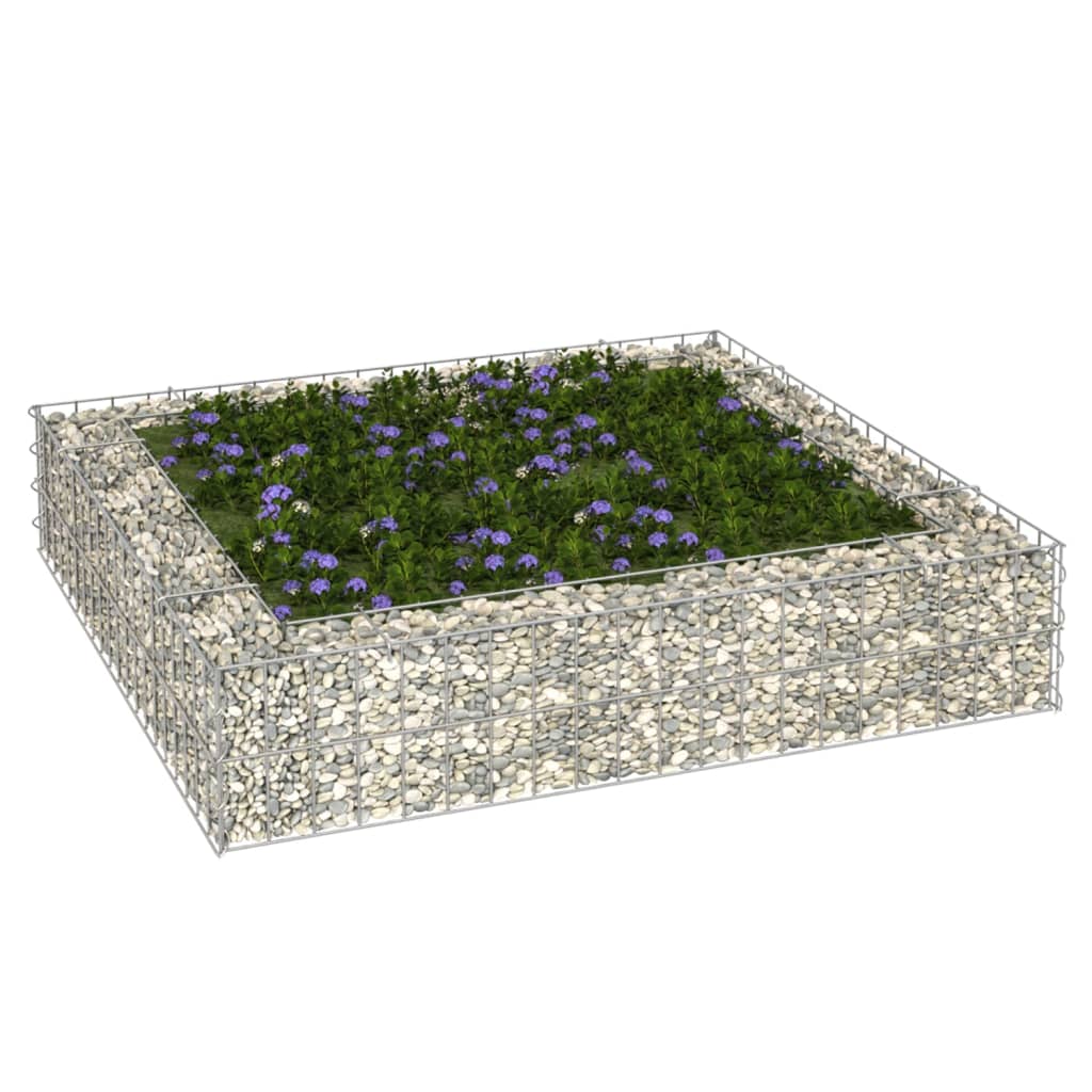 Gabion Raised Bed Galvanised Steel 100x100x20 cm - Decor Base