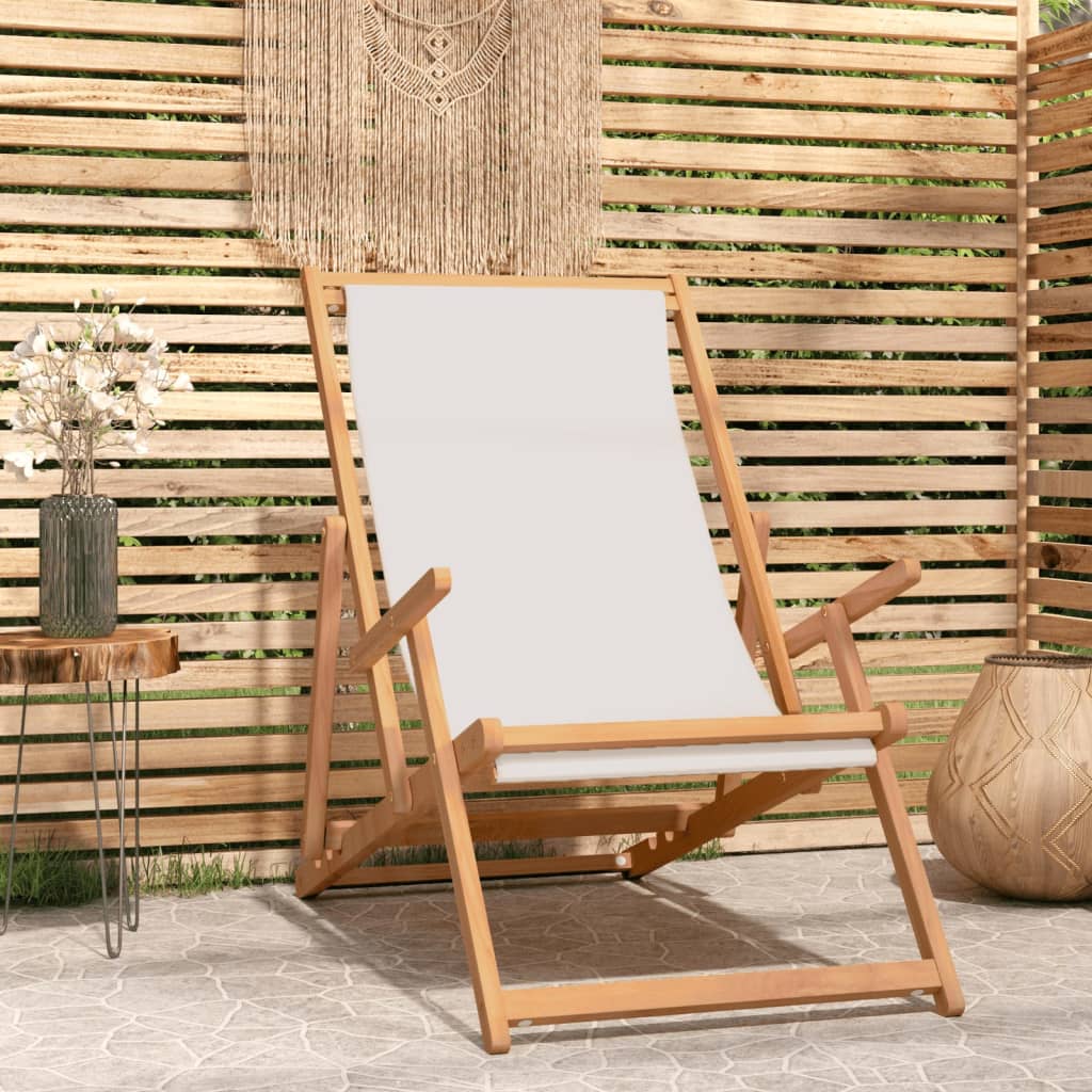 Folding Beach Chair Solid Wood Teak Cream - Discount Dealers