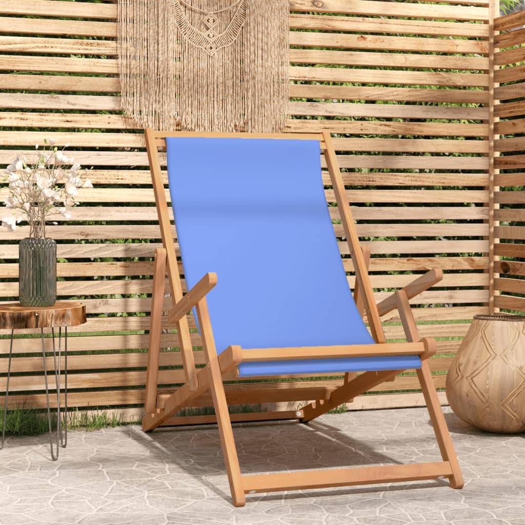 Folding Beach Chair Solid Wood Teak Blue - Millennium Furniture