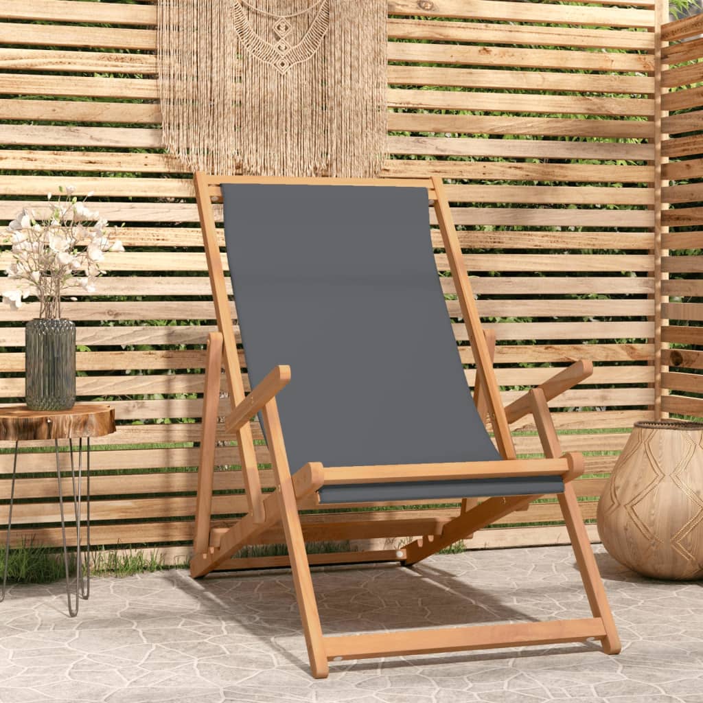 Folding Beach Chair Solid Wood Teak Grey - Decor Base