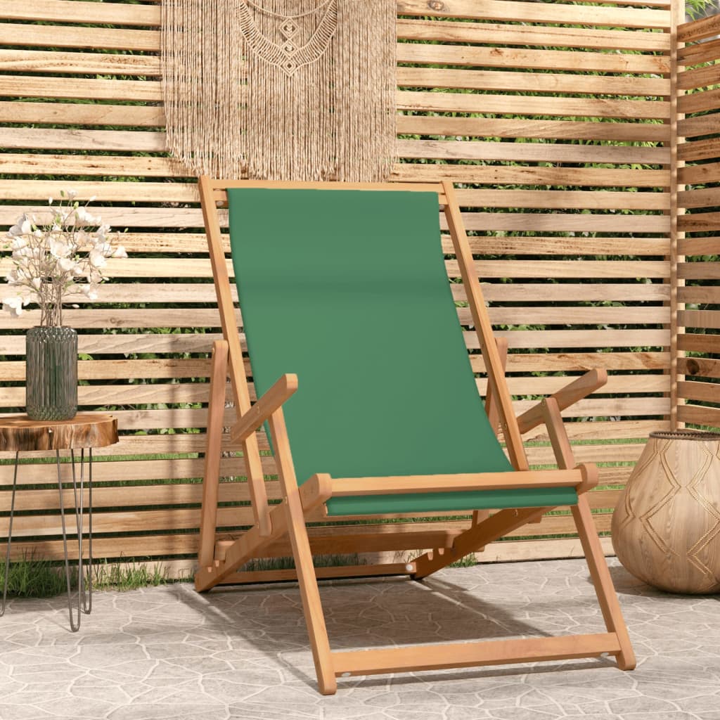 Folding Beach Chair Solid Wood Teak Green - Unbeatable Bargains