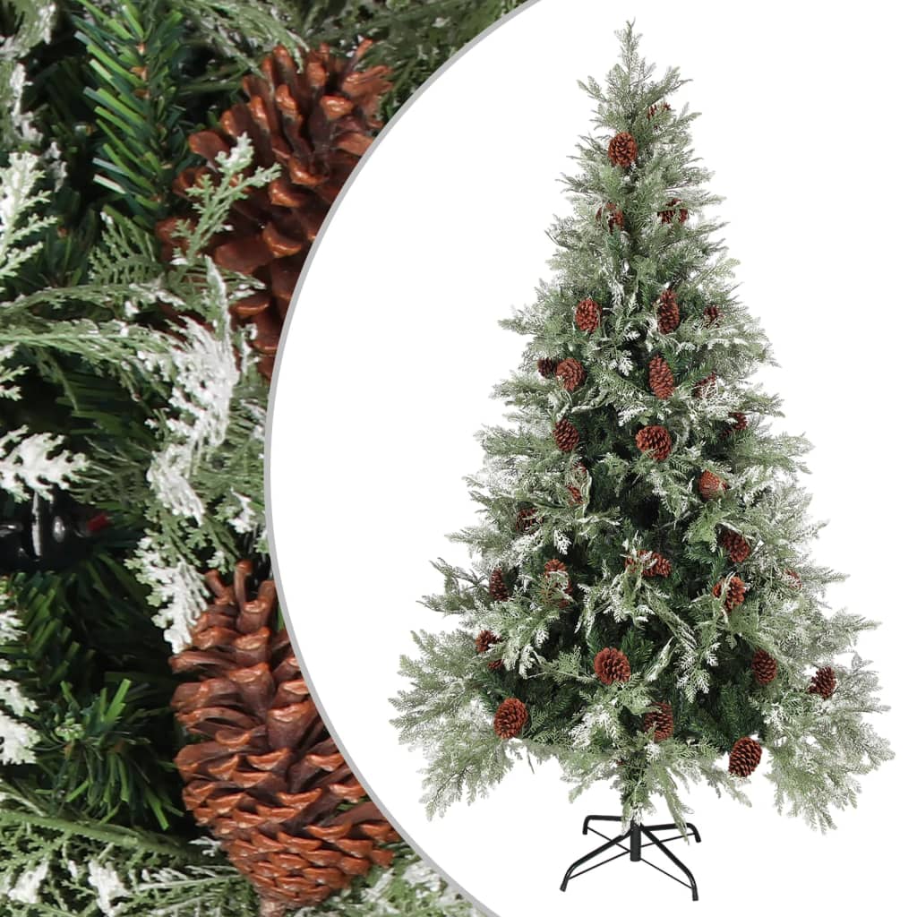 Faune Christmas Tree with Pine Cones Green and White 195cm PVC and PE - Unbeatable Bargains