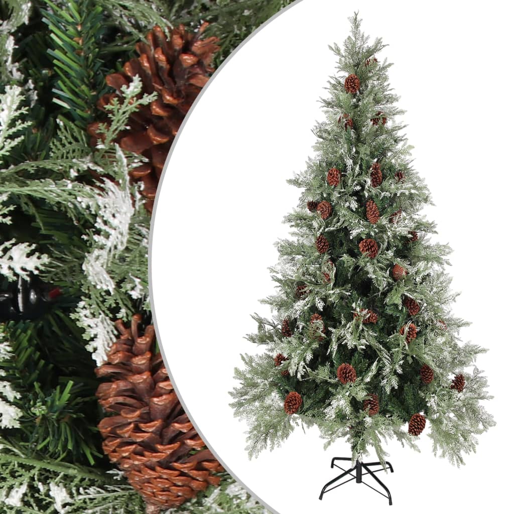 Faune Christmas Tree with Pine Cones Green and White 225cm PVC and PE - Unbeatable Bargains