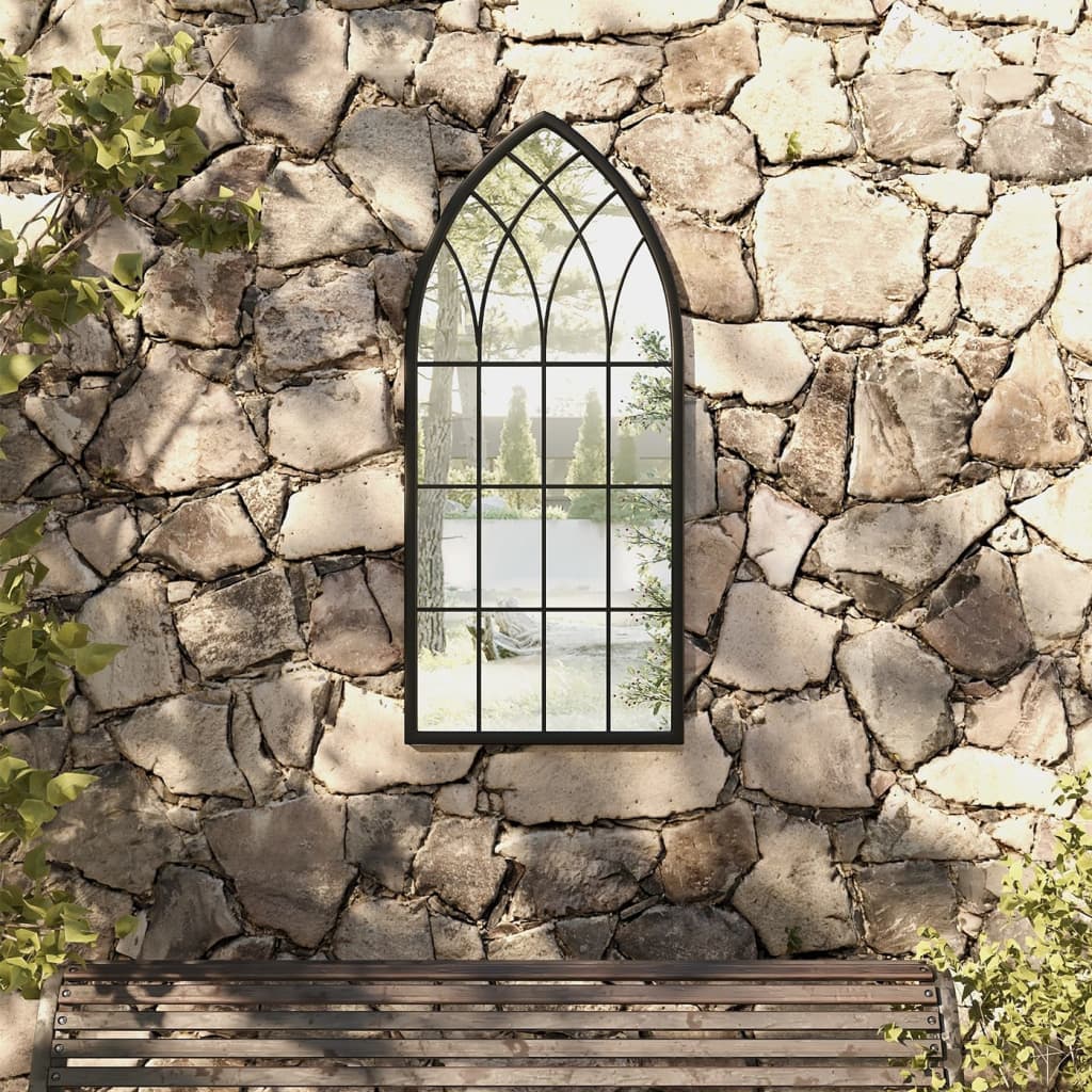 Garden Mirror Black 100x45 cm Iron for Outdoor Use - Merlin Deals