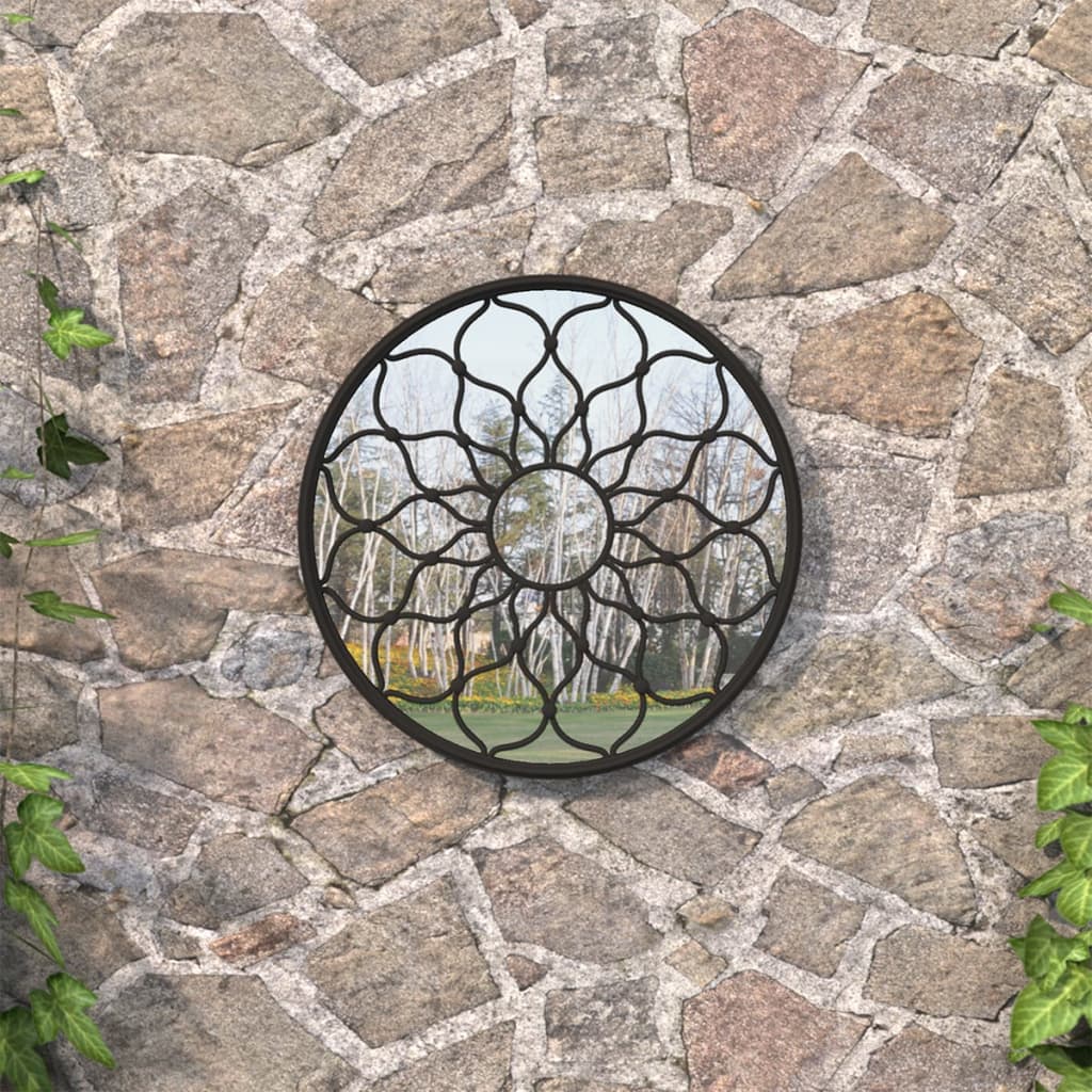 Garden Mirror Black 40x3 cm Iron Round for Outdoor Use - All Things Good