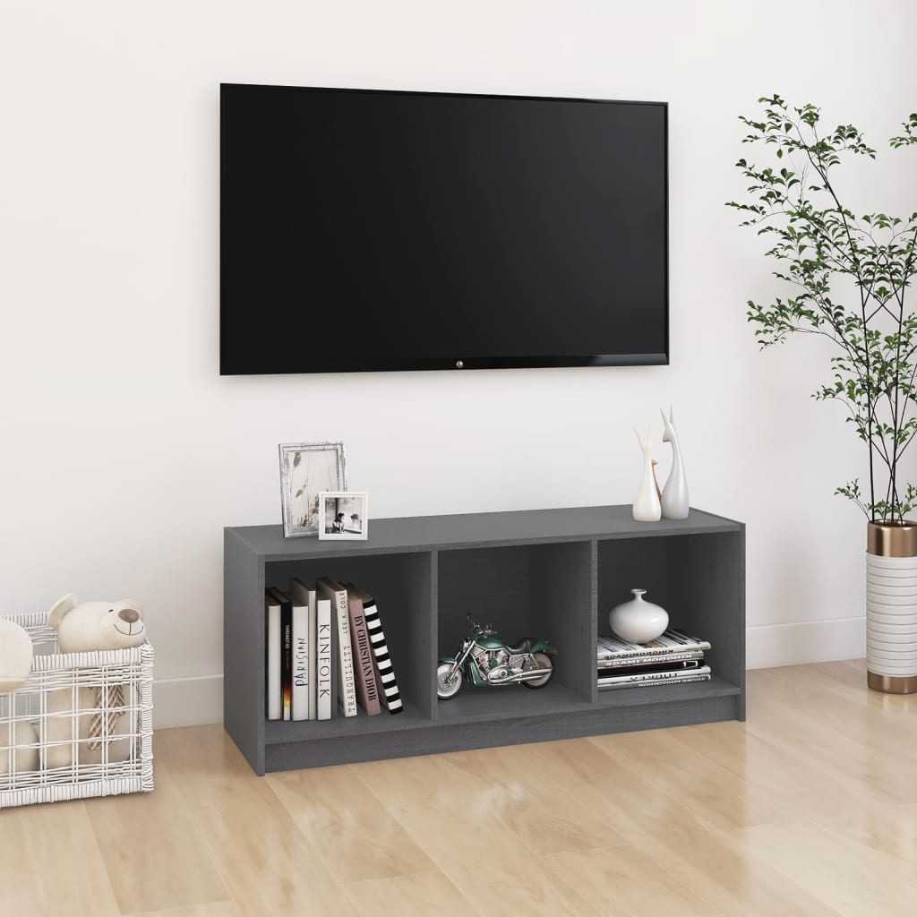 TV Cabinet Grey 104x33x41 cm Solid Pinewood - Tyrell & Tyrell