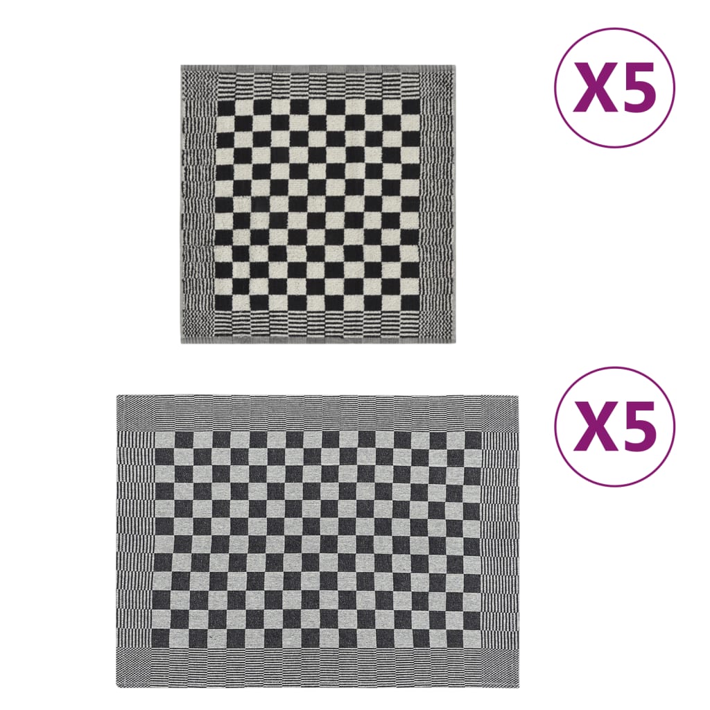 10 Piece Towel Set Black and White Cotton - Unbeatable Bargains